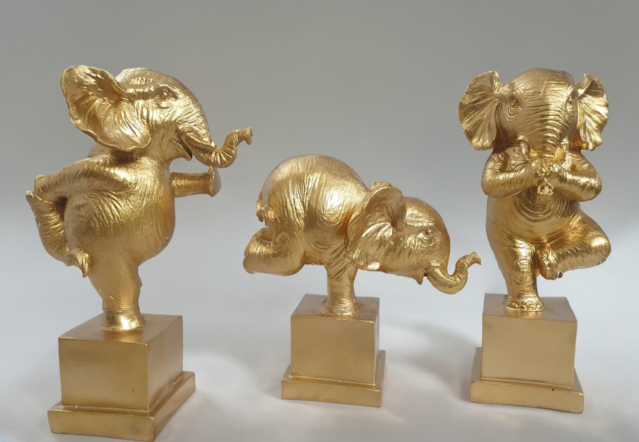 IMG-20231003-WA0019 9" Yoga Posture Elephant Set comes in golden colour. - Image 1