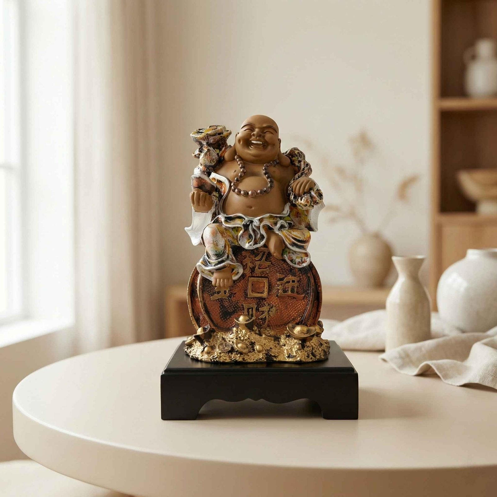 Made with LogoLicious Add Your Logo App TCG 12" Laughing Buddha Money Kuber Statue - Image 1