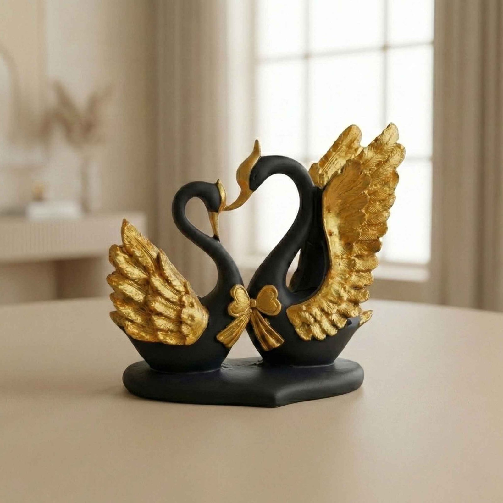 Made with LogoLicious Add Your Logo App TCG 7.5" Lovely Blue Golden Heart Couple Swan - Image 1